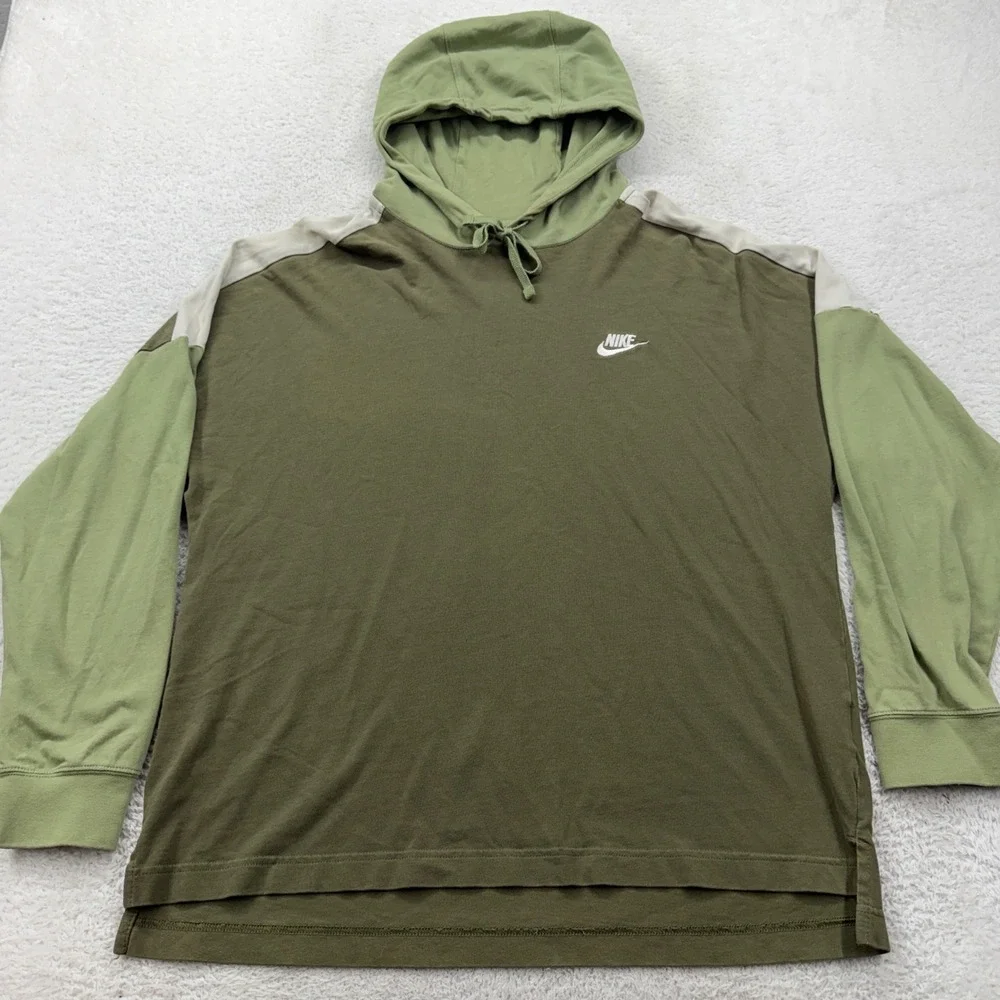Nike Mens Colorblock Hooded Long Sleeve T-Shirt Olive Green Sage Large‎ L